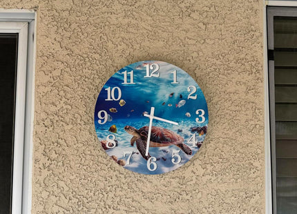 Yoiolclc Outdoor Clocks Waterproof Outdoor Coastal Beach Ocean Wall Clocks for Patio Pool Garden Home Decor(14 Inch,Blue,Sea Turtle)