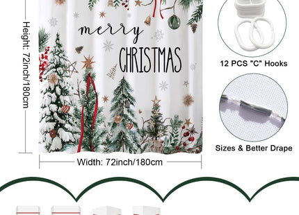 Baccessor Merry Christmas Shower Curtain 72x72 Inch Snow Pine Tree Bathroom