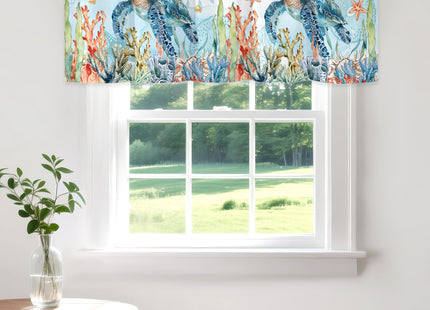 Zedliyu Sea Turtle Valance for Windows,Window Treatment Curtains Rod Pocket Sheer Small Short Valance for Kitchen Bathroom Laundry Basement,42Wx12L inch,Nautical Starfish