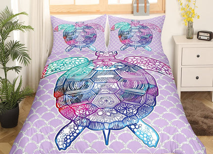 Erosebridal Sea Turtle Duvet Cover King Retro Turtles Bedding Sets Abstract Tortoise Comforter Cover Luxury Microfiber Purple Bed Cover Sealife Theme Quilt Cover for Kids 3 Piece with 2 Pillowcases