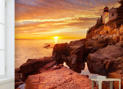 wall26 - The Bass Harbor Head Lighthouse in Acadia National Park, Maine, USA. Photographed During a Spectacular Sunset. - Removable Wall Mural | Self-Adhesive Large Wallpaper - 66x96 inches