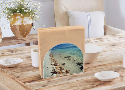 YNNALE Beach Starfish Shells Conches Napkin Holder for Table Acrylic Cocktail Napkin Holders Decorative Tissue Dispenser Vertical Napkin Holder for Home Decor Kitchen Dining