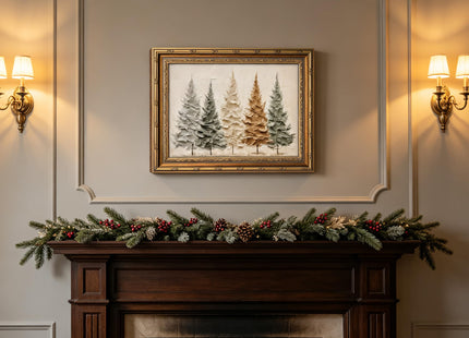 Vintage Gold Framed Christmas Tree Wall Art, 3D Textured Pine Tree Print
