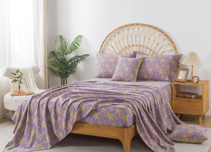 FADFAY Beach Theme Sheets Set King Purple Yellow Starfish Ocean Bedding Coastal Nautical Bedding Super Soft Washed Double -Layer Muslin Sheets 100% Cotton Deep Pocket Fitted Sheet 4Pcs, King Size