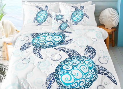 Sleepwish 4 Pieces Sea Turtle Comforter Set Full Size Bedding for Kids Royal Aqua Blue Tortoise Comforter Soft Bed Set