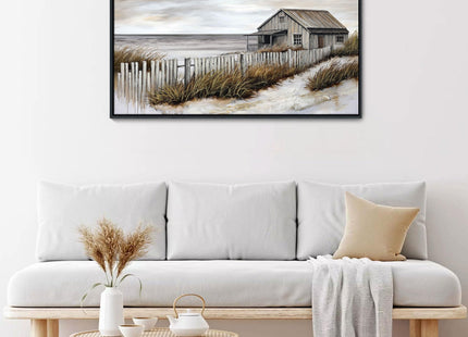 YDYSUNE Village Coastal Wall Art for Living Room - Retro Beach Fenced House Canvas Wall Decor for Home Artwork Painting Print for Bedroom Decoration Kitchen Office Hang a Picture Framed 20x40 Inches
