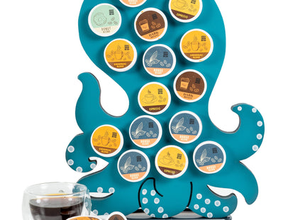 Made Easy Kit Front Facing Countertop Coffee Pods Holder - Compatible with K-Cups Practical meets Whimsical - Coffee Bar Decor for Home Café Kitchen Nook (Blue Octopus)
