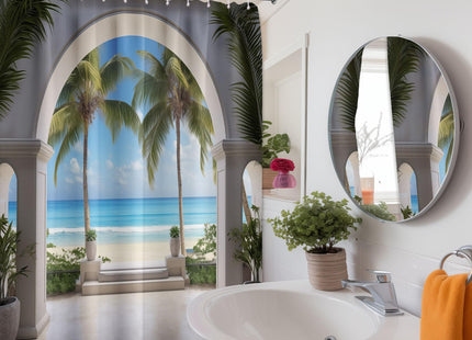 Lvetong Beach Coastal Shower Curtain, 72x72 in, Beachy Scenic