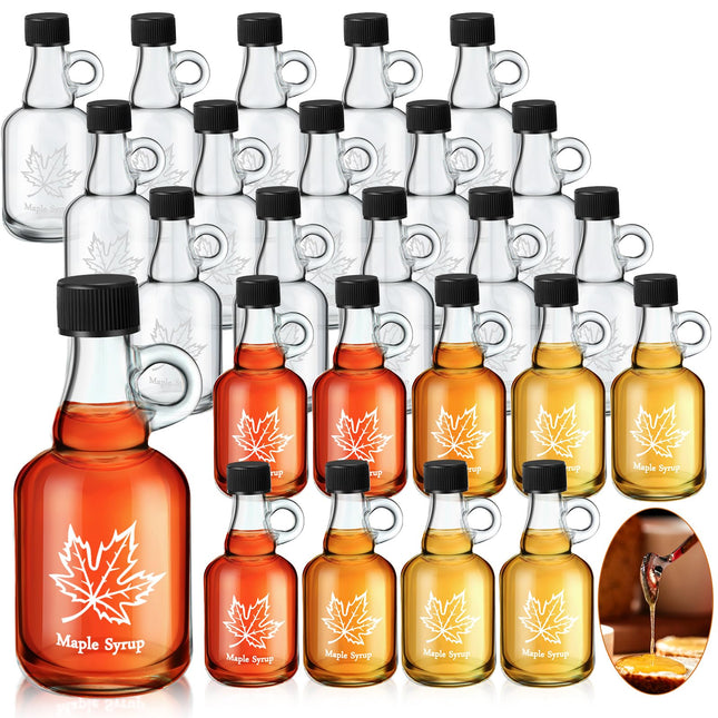 Havawish 24 Pcs 1.7 oz Glass Maple Syrup Bottles with Loop Handle Mini