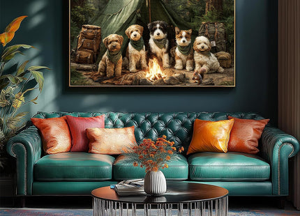 Jigsaw Puzzles 500 Pieces for Adults, Dogs Camping in Forest & Campfire