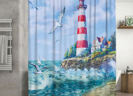 jamie world Coastal Nautical Shower Curtain Lighthouse Ocean Shower Curtains Beach Seasides Shower Curtain Quick-Drying Polyester Fabric Bathroom Decor with Plastic Hooks 60x72 Inches
