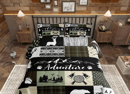 Castle Fairy Rustic Farmhouse Comforter Set Queen Size,Bear Deer Wolf Wild Animals Patchwork Bedding Set for Women Adult,Cabin Decor Exotic Aztec Boho Luxury Bed Duvet Insert, 2 Pillowcases