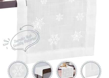 Embroidered Snowflake Hemstitch Table Runner in White by Brio Trends