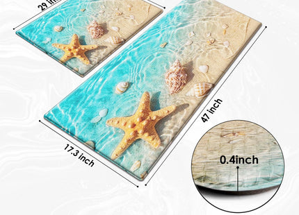 Nesphy Anti-Fatigue Kitchen Rug Set of 2, Waterproof, Non-Slip, Seashell