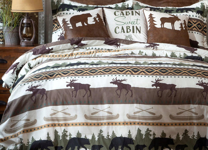 Carstens, Inc. Rustic Cabin Lodge Comforter Set Queen/Full - Outdoor Themed Striped Bedding Set, 3 Pieces Bed Set