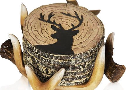 Deer Antler Coasters Set of 6 - Handcrafted Hunting Decor & Man Cave Gifts