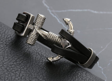 HAQUIL Nautical Anchor Black Leather Cuff Bracelet Anchor Jewelry Gift
