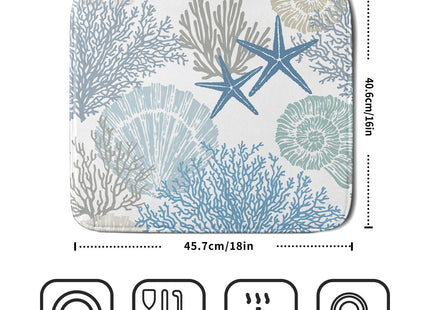Lvhompro Nautical Dish Drying Mat for Kitchen Counter Coastal Seashell Starfish Summer Microfiber Absorbent Dish Draining Reusable Washable Foldable 16"x18"