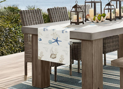Bonhause Nautical Coastal Table Runner 13x72 Inch Ocean Themed Starfish