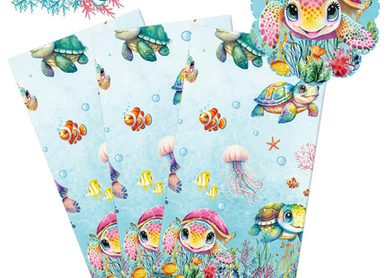 CANDY CHEF Sea Turtle Tablecloth 3 Pcs Ocean Turtle Birthday Party Supplies Plastic Disposable Turtle Theme Table Covers for Under The Sea Party Baby Shower Decorations