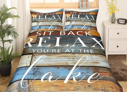 Lake Life Theme Bedding Set,Rustic Farmhouse Duvet Cover for Kids Teens Boys Girls,Brown and Blue Comforter Cover Decorative Room,Lake Quilt Cover with 2 Pillowcases,King Size(No Comforter)