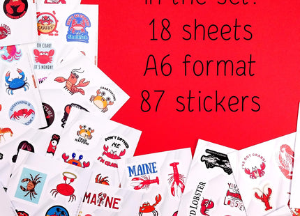 Crab & Lobster Stickers for Water Bottle and Laptop - Marine Life Party Supplies & Decorations, Waterproof Vinyl Sea Creature Decals, Lobster Stickers Laptop Decals, Gifts for Women & Men