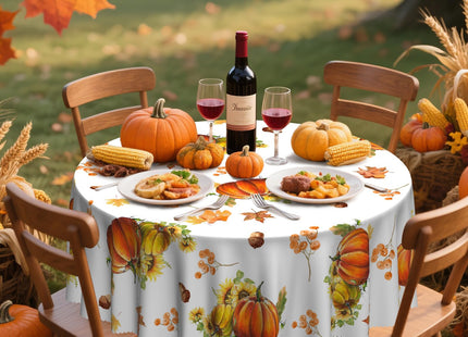 Round Tablecloth 60 Inch Fall Table Cloths Maple Leaf Pumpkin Table Cover