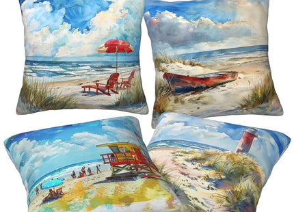 Coastal Beach Ocean Pillows Cover Set of 4 Lighthouse Boat Chair Decor Throw Pillow Covers Summer Pillowcase Cushion Case Nautical Pillow Decorative for Couch Sofa Home Office Outdoors 16x16 Inch
