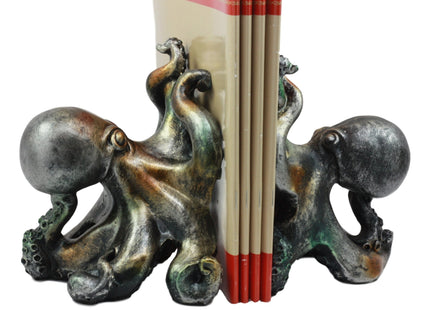Ebros Nautical Coastal Sea Monster Octopus Bookends Set Statue in Faded Bronze Antique Finish 6.25" H Mythical Sea Giant Cthulhu Kraken Decorative Office Study-Room Library Desktop Decor Figurines