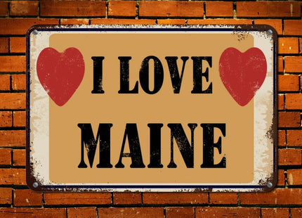 Woguangis Metal Tin Signs Maine State USA States Red Heart Plaque I Love Maine Porch Decor Metal Plaque Retro Aluminum Sign for Kid Room Living Room Kitchen Front Porch 18x12in
