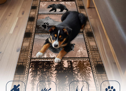 Rustic Lodge Rug for Cabin, 2x6ft, Western Country Bear Runner Rug, Bear Cabin Kitchen Rugs, Non-Shedding & Easy to Clean, for Hallway Foyer Entryway
