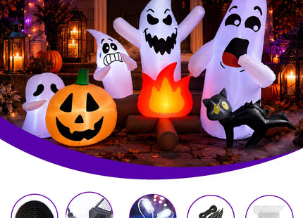 SEASONBLOW 6Ft Long Halloween Inflatable Ghost Campfire Outdoor Decoration