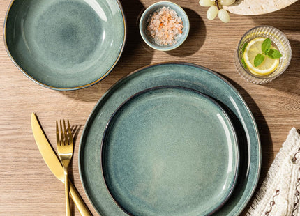 GBHOME Stoneware Dinnerware Sets for 6,18 Piece Rustic Plates and Bowls Set