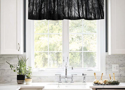 SHElifestyle Gothic Black Forest Window Valance Curtain, Gloomy Dark Forest Foggy Mysterious Pine Black Tree Forest Valance for Farmhouse Bedroom Living Room Kitchen 54x18inch