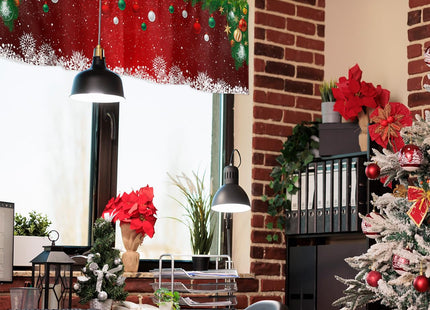 BestLives Christmas Curtain Valance Xmas Baubles Coniferous Rod Pocket Valance Window Treatments 1 Panel Pine Tree Twig Red Short Curtains for Kitchen Windows Bathroom Bedroom 54 x 18 inch