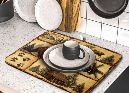 Vintage Bear Moose Dish Drying Mat 16x18 Inch Country Cabin Absorbent Dish Draining Mat Heat Resistant Drying Pad for Counter Sink Home