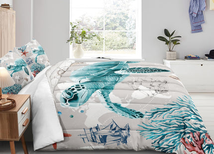 Bedbay Nautical Bedding Set Turtle Comforter Set King Size Beach Comforter Set Soft Microfiber Sea Life Ocean Bedding Quilt Set Coastal Bedding Boys Girls Beach Theme Bedding Set(Turtle,King)