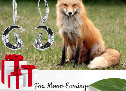 Flpruy Fox Earrings 925 Sterling Silver Crescent Moon Fox Leverback Earrings Halloween Earrings Fox Jewelry for Women Gifts for Fox Lovers