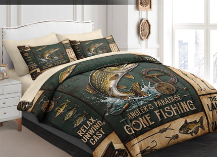 WeCozy King Comforter Set with Sheets, 7 Pieces Fishing Fish Bedding