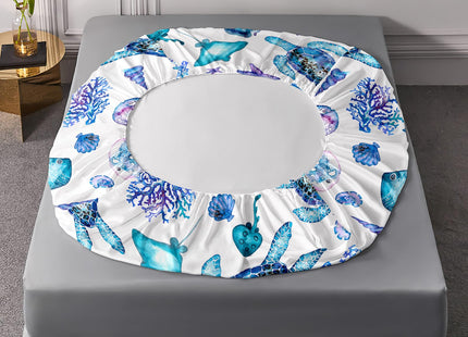XYNHML Blue Sea Turtle Sheet 4Pcs Twin Ocean Coral Starfish Shell Fish Bedding Set for Kid Teen Girl Boy Adult Bed Decor Conch Manta Ray Bedspread with 1 Flat Sheet and 1 Fitted Sheet+2 Pillowcases
