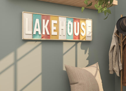 Deco 79 Wooden Sign Home Wall Decor Lake House Wall Sculpture, Wall Art 36" x 2" x 11", White