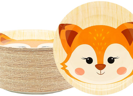 50 Pcs Fox Party Supplies Woodland Animal Fox Paper Plates 7"Fox Dessert Plates Disposable Jungle Animal Fox Plates for Fox Theme Jungle Animal Baby Shower Cartoon Fox Birthday Party Decorations(Fox)