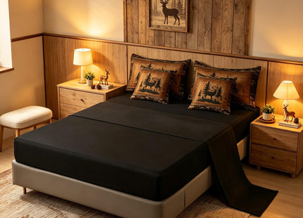 Feelyou Deer Comforter Set with Sheets King Size 7 piece Kids Rustic Deer Hunting Bedding Set Cabin Lodge Deer Bed in a Bag Farmhouse Nature Wildlife Antlers Brown Bed Set