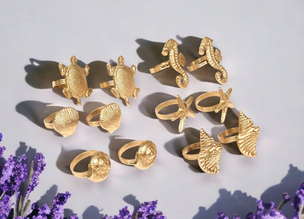 CLEENTABLE Nautical Napkin Rings, Antique Gold, Set of 12