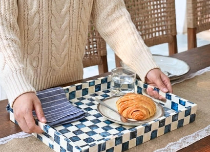 CHI AN HOME 16"x12" Capiz Shell Coastal Decorative Serving Tray, Navy Blue