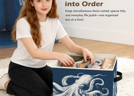 Ghoaoivo Navy Blue Octopus Beach Storage Box Bins, Coastal Ocean Octopus Animal Collapsible Storage Basket Organizer for Bedroom Laundry Room Home Clothes Books, Decor for Room