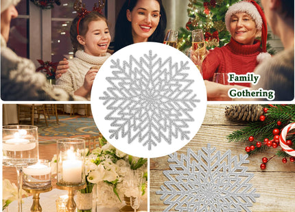 Snowflake Placemats Set of 6, Christmas Placemats Decorations Hollow Out Design Snowflake Table Mats Place Mats for Dining Table Setting Kitchen Table Mats Christmas Decoration(Silver Snowflake)