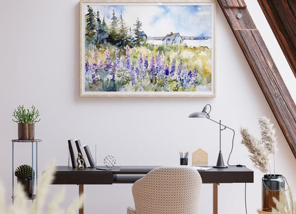 Generic Maine Coast Art Print Lupine Flowers Painting Maine Landscape Coastal Wall Art, 11 x 17 Inches, 16 x 24 Inches. 24 x 36 Inches, white
