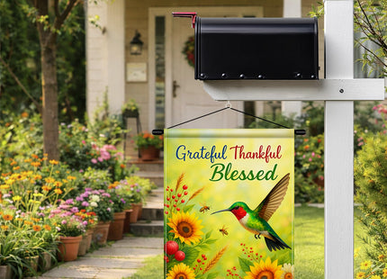 BlissYard Grateful Thankful Blessed Hummingbird Flag 12x18" Burlap