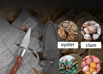SPEENSUN Oyster Shucking Knife, Pakkawood Handle, Sheath & Glove (M)